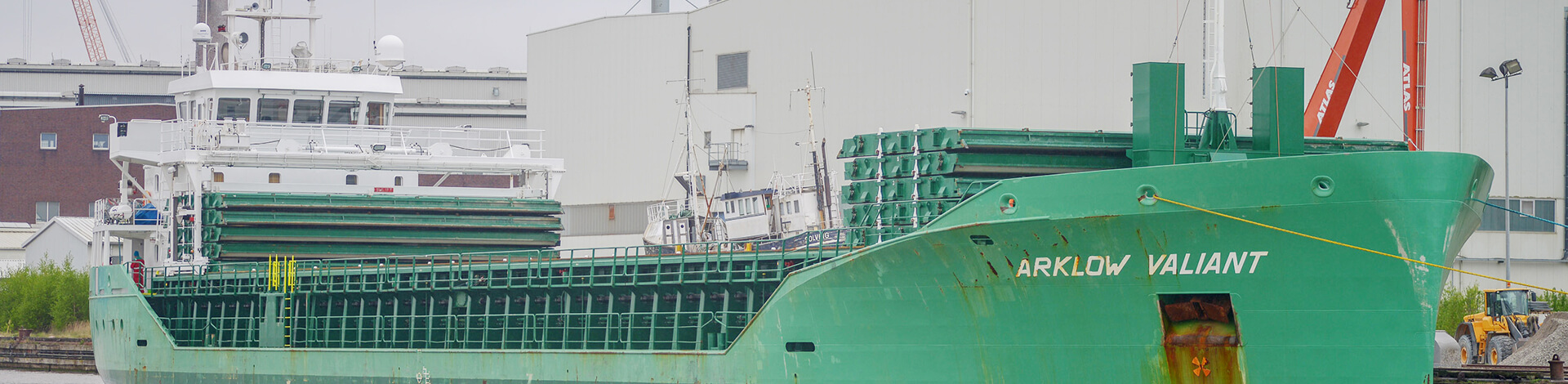 Großes grünes Frachtschiff im Hafen